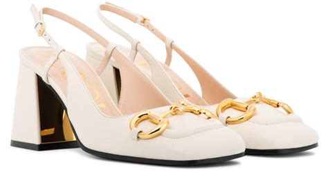 gucci slingback pumps white|Gucci leather mid heel pump.